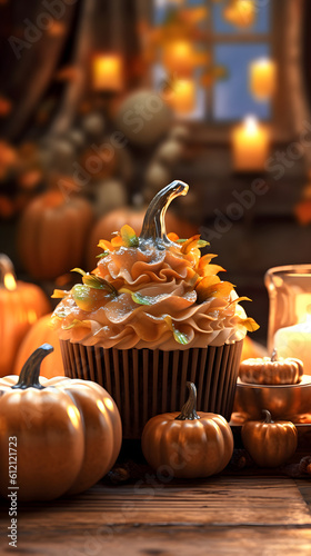 A pumpkin cupcake - generative AI  KI