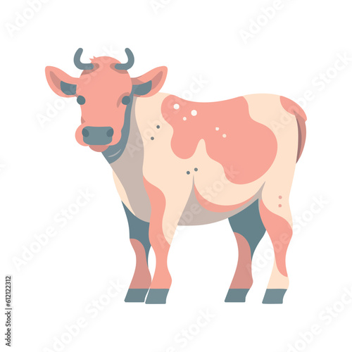 Standing bull grazing in meadow, isolated
