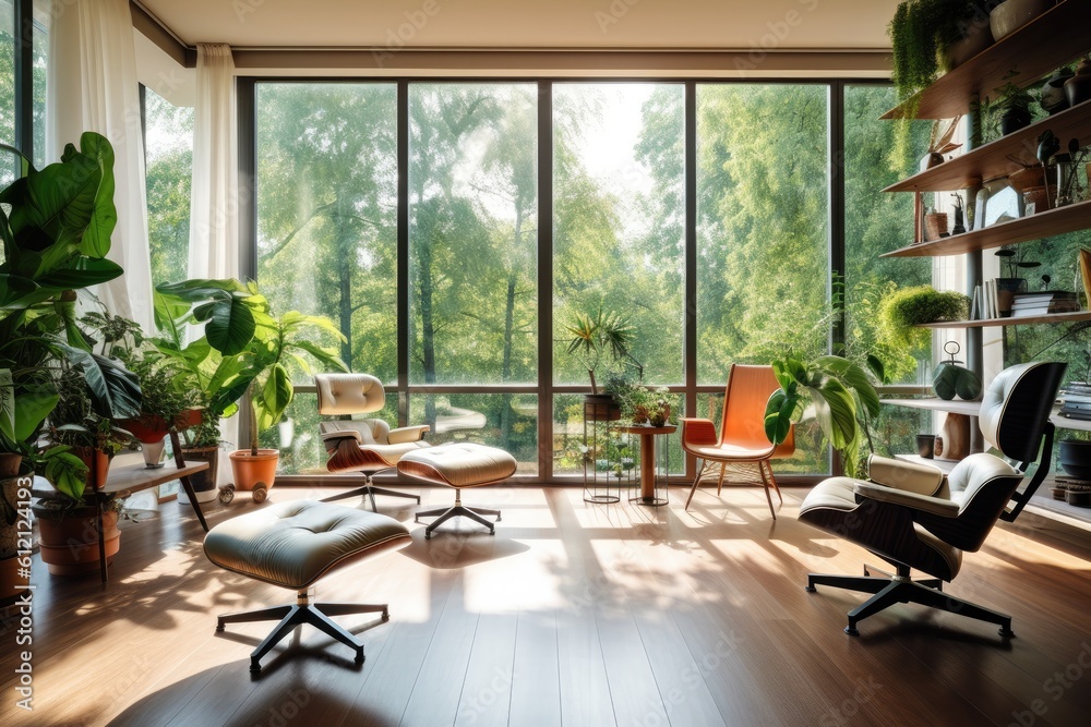 Sustainable Green Co-working Office Interior. Photo generative AI Sustainable Green Co-working Office Interior. Photo generative AI