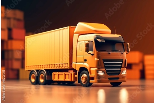 3d rendering of a yellow semi-trailer truck on a yellow background