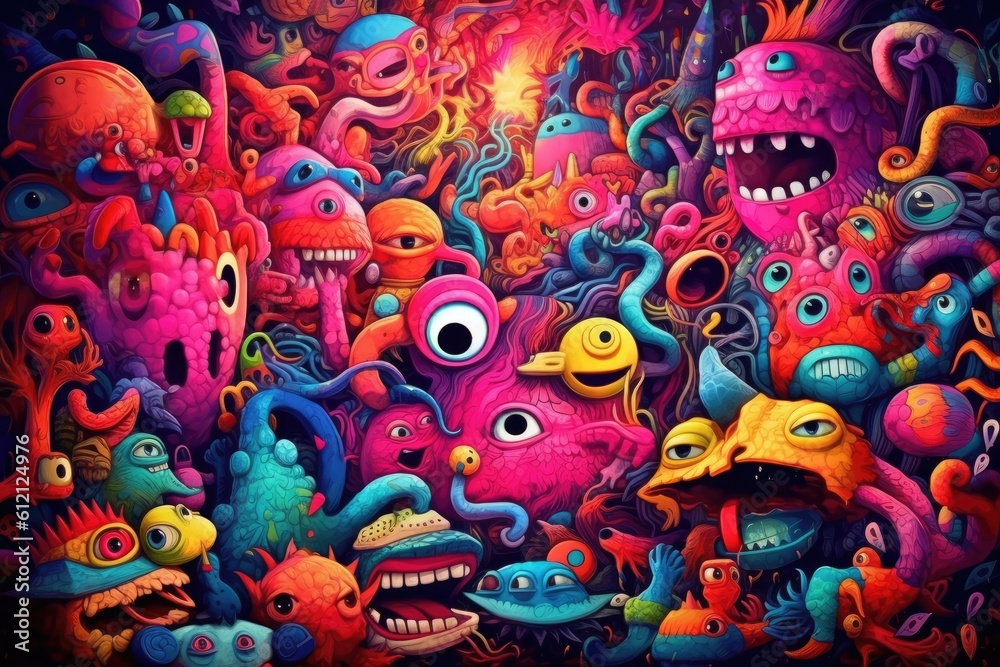 Fototapeta premium Colorful doodle art Generative AI