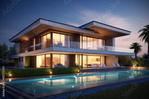 Modern house real estate exterior architecture of luxury home in beautiful villa Generative AI