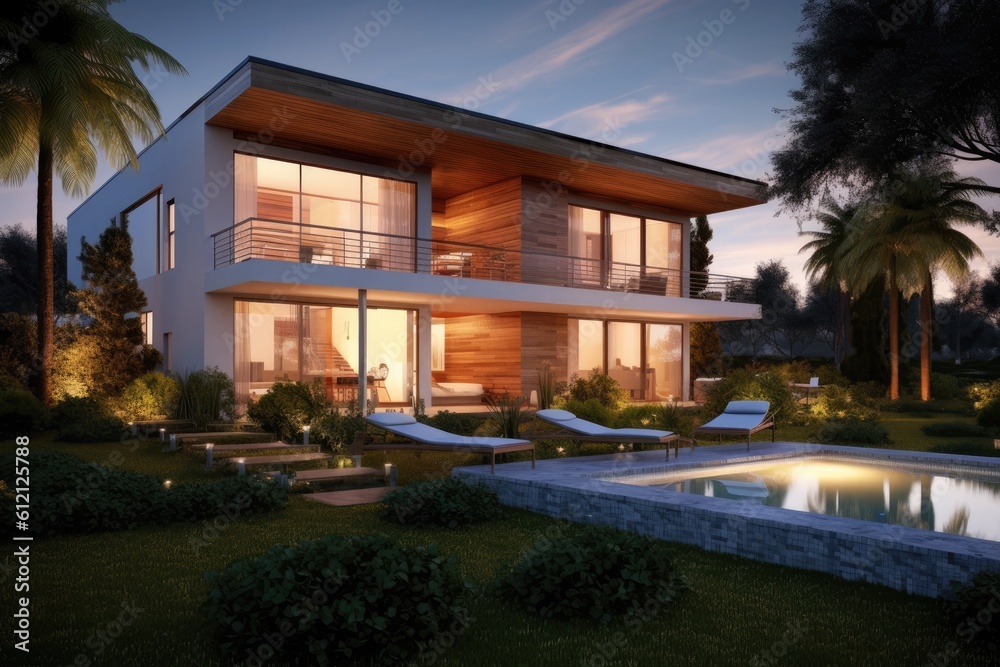 Modern house real estate exterior architecture of luxury home in beautiful villa Generative AI Modern house real estate exterior architecture of luxury home in beautiful villa Generative AI