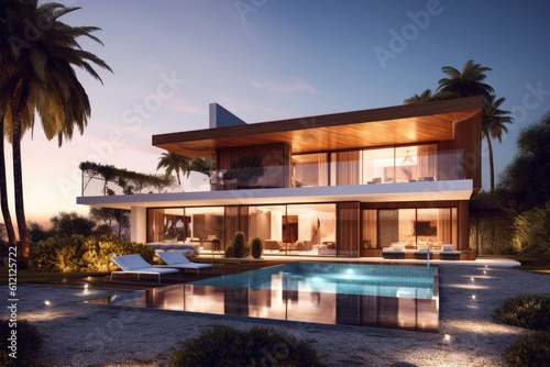 Modern house real estate exterior architecture of luxury home in beautiful villa Generative AI © ChaoticMind