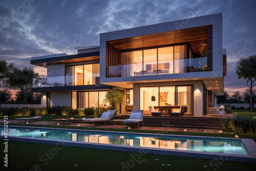Modern house real estate exterior architecture of luxury home in beautiful villa Generative AI © ChaoticMind