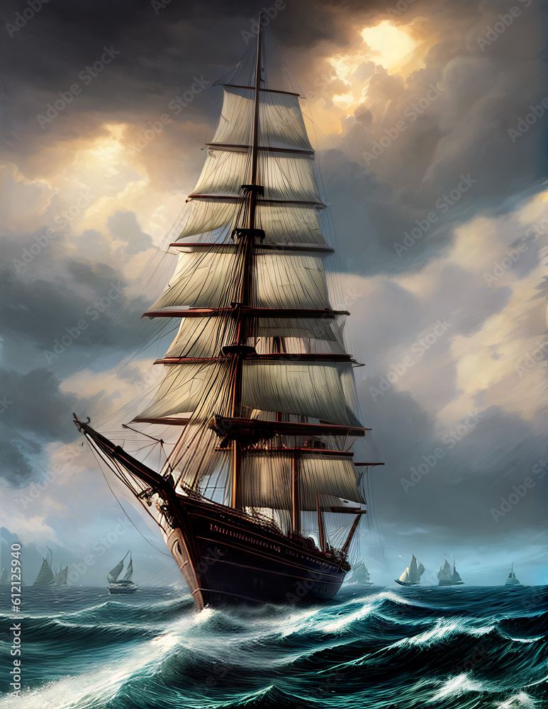 Fototapeta premium sailing ship in the sea, Generated A.I