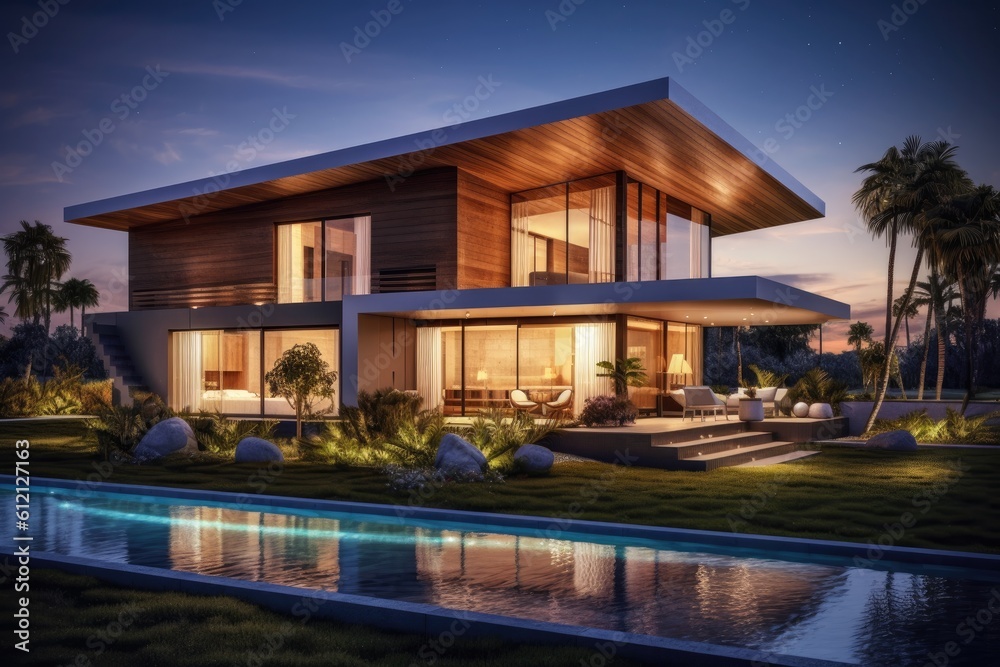 Modern house real estate exterior architecture of luxury home in beautiful villa Generative AI