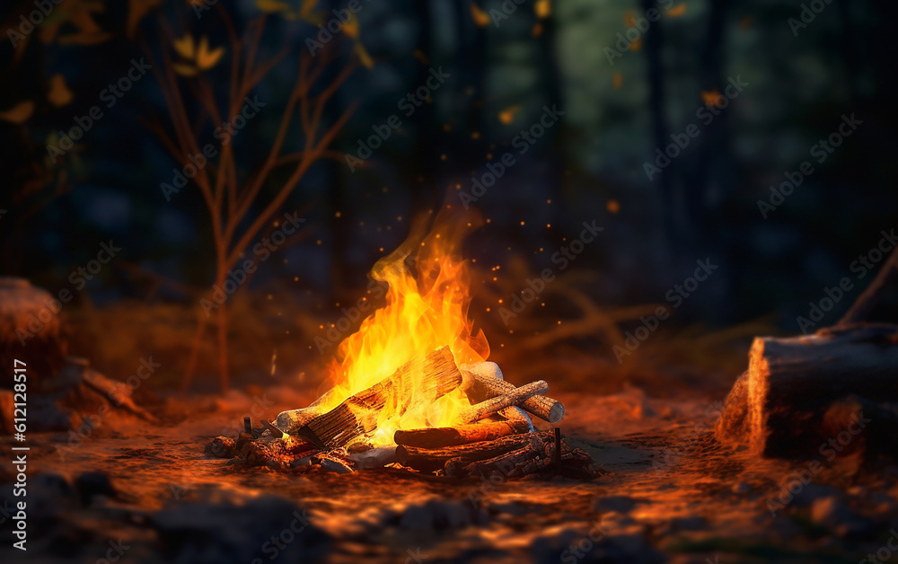 campfire, Organize a bonfire event in the outdoor forest of nature.   Generative AI