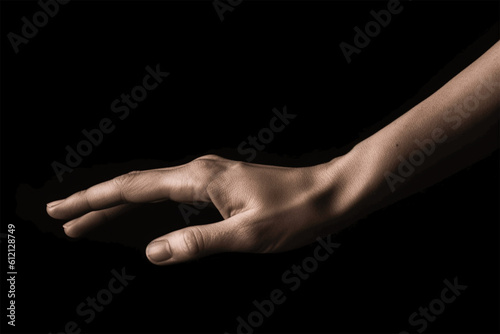  hand on a black background .feelings shown by hands. copyspace. Generative AI