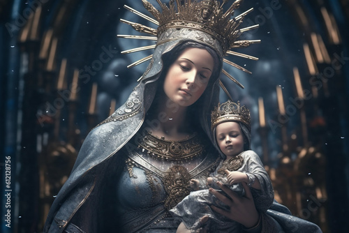 Virgen del Carmen, Blessed Virgin Mary. Faith, Bible, theology, Mother of God, Christianity, carmel. Mother of Jesus Christ, One of the central figures of European and world culture. Generative AI photo