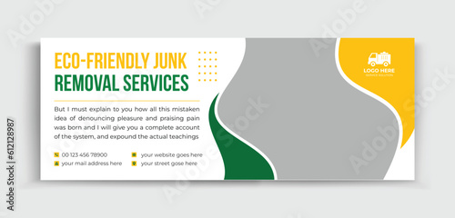 Junk Removal Timeline Web Banner Social Media Design Template. Removal poster, flyer. Creative and corporate cover design for ads, banner social media.