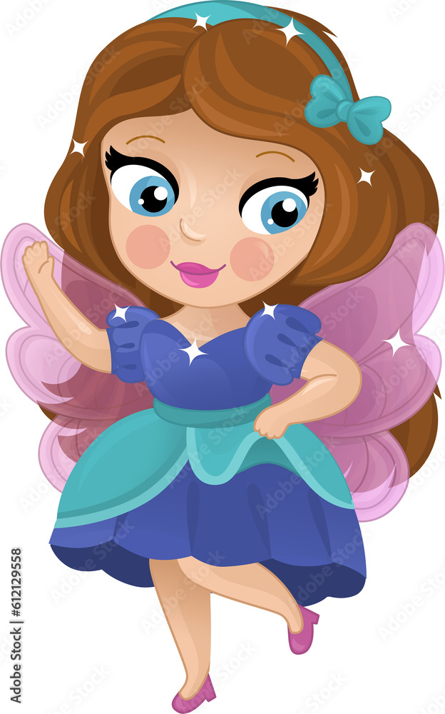 Cartoon colorful happy fairy princess flying  isolated illustration for children