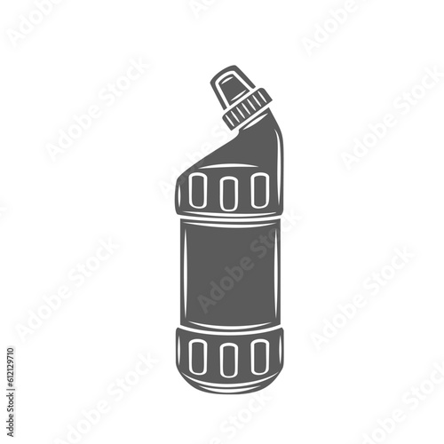 Bleach bottle glyph icon vector illustration. Stamp of plastic container with gel cleaning product and lid, chemical cleaner to disinfect, wash and clean home kitchen and bathroom, tube of bleach
