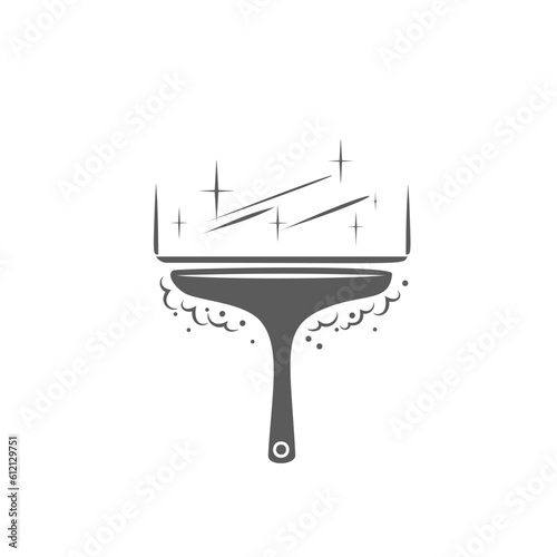 Squeegee for window cleaning glyph icon vector illustration. Stamp of cleaners tool with rubber scraper and plastic handle for hand, squeegee to clean and wash dirty glass from dust and dirt