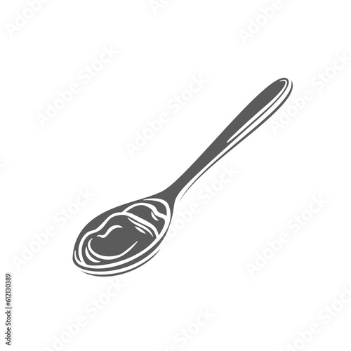 Coconut spread spoon glyph icon vector illustration. Stamp of soft paste or smooth yogurt, ice cream or cold coconut oil in wooden scoop, spoon of natural tropical food ingredient for cooking