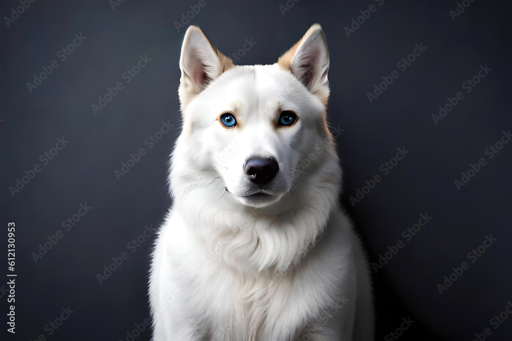 Siberian Husky dog on gray background