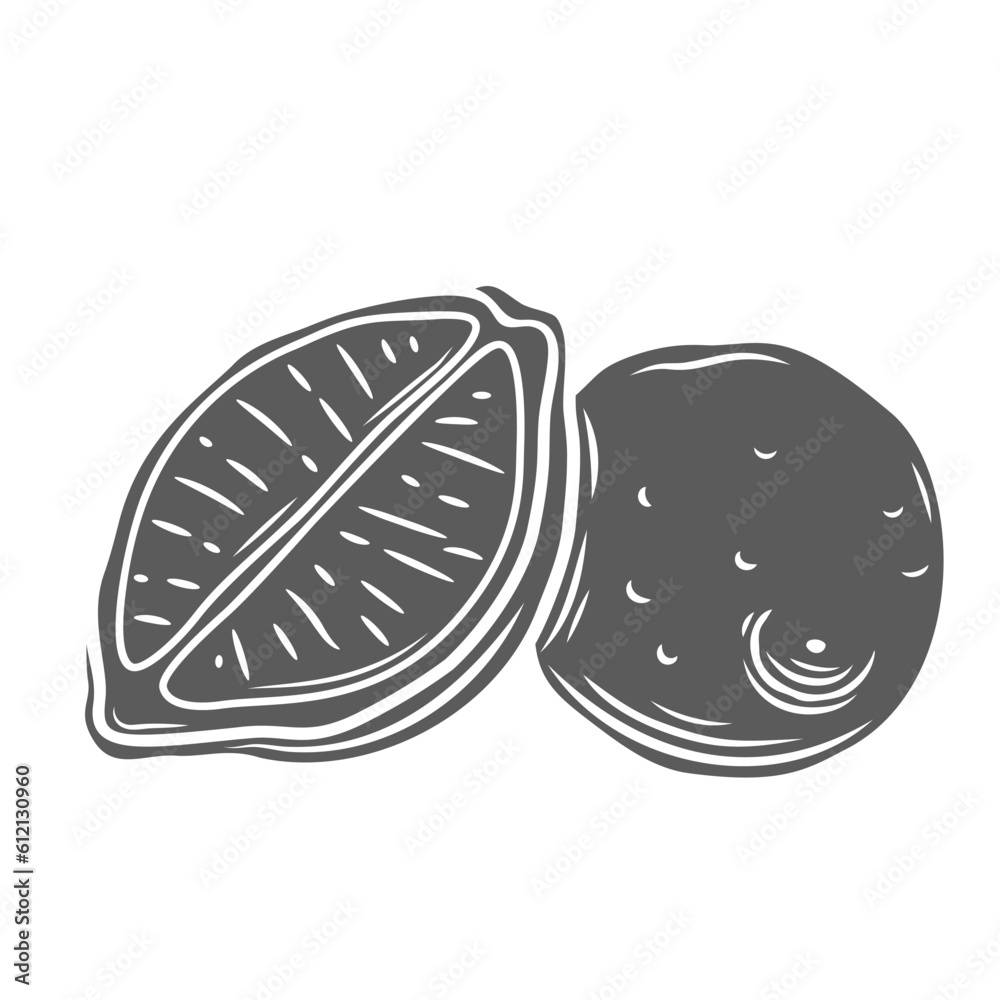 Whole lemon and half glyph icon vector illustration. Stamp of citrus fruits with zest sliced for cooking delicious vegetarian appetizer and sweet dessert, fresh lemonade and tea with vitamin C Whole lemon and half glyph icon vector illustration. Stamp of citrus fruits with zest sliced for cooking delicious vegetarian appetizer and sweet dessert, fresh lemonade and tea with vitamin C