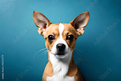 Chihuahua on light blue background
