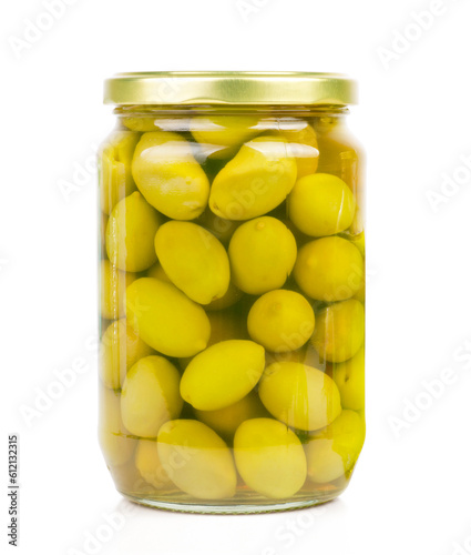 Bank with olives on a white background