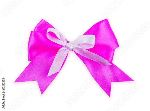 Pink bow isolated on white background.
