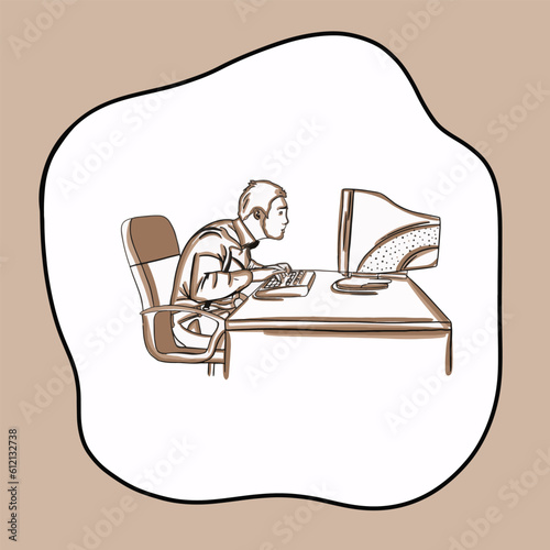 Set of flat vector illustrations for modern workspace. Working office employees sit and stand behind ergonomic furniture cartoon characters.