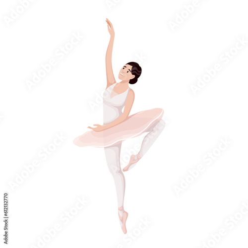 Ballerina dancing pirouette vector illustration. Cartoon isolated female ballet dancer in tutu and pointe shoes training classical fouette movement for performance in ballet theater or school ballroom