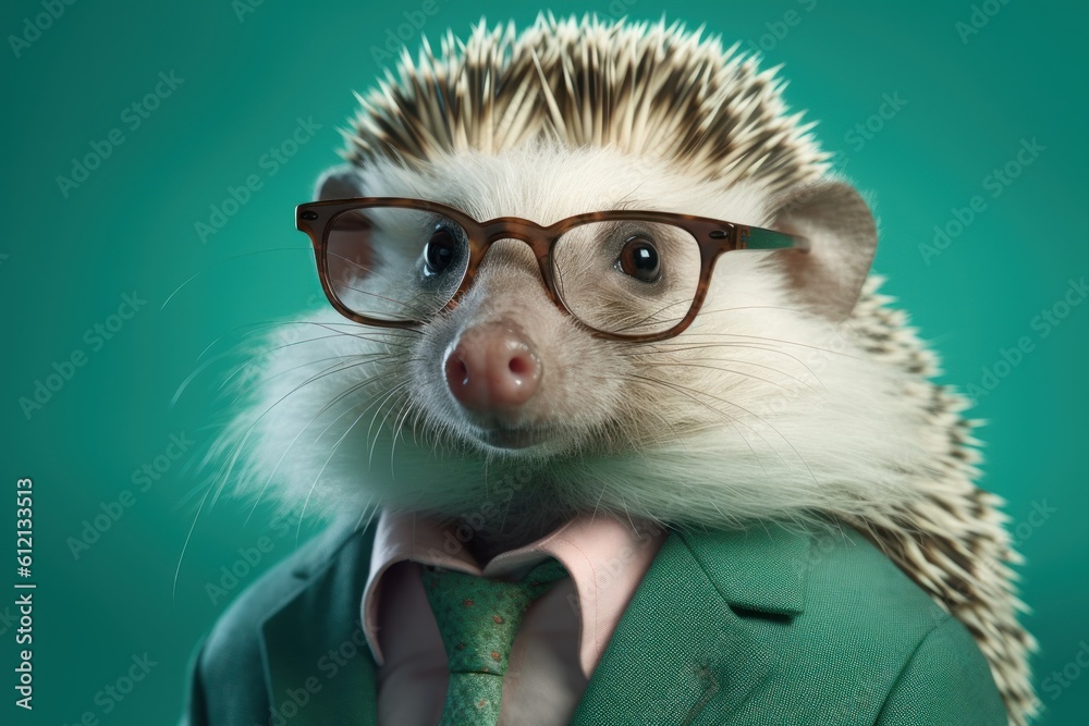 Anthropomorphic Hedgehog dressed in a suit like a businessman. Business Concept. AI generated, human enhanced