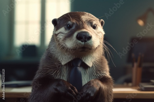 Anthropomorphic Otter dressed in a suit like a businessman. business concept. AI generated, human enhanced © top images