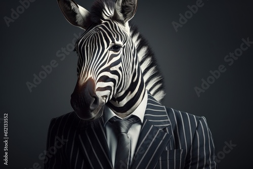 Anthropomorphic Zebra dressed in a suit like a businessman. Business Concept. AI generated  human enhanced