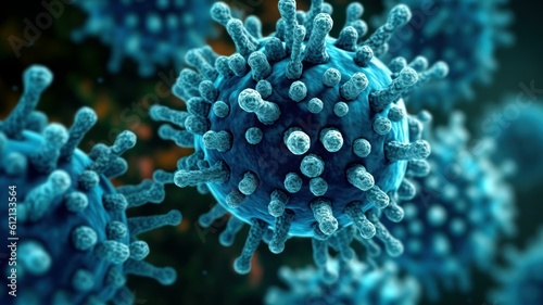 Virus under a microscope close-up. AI generated, human enhanced