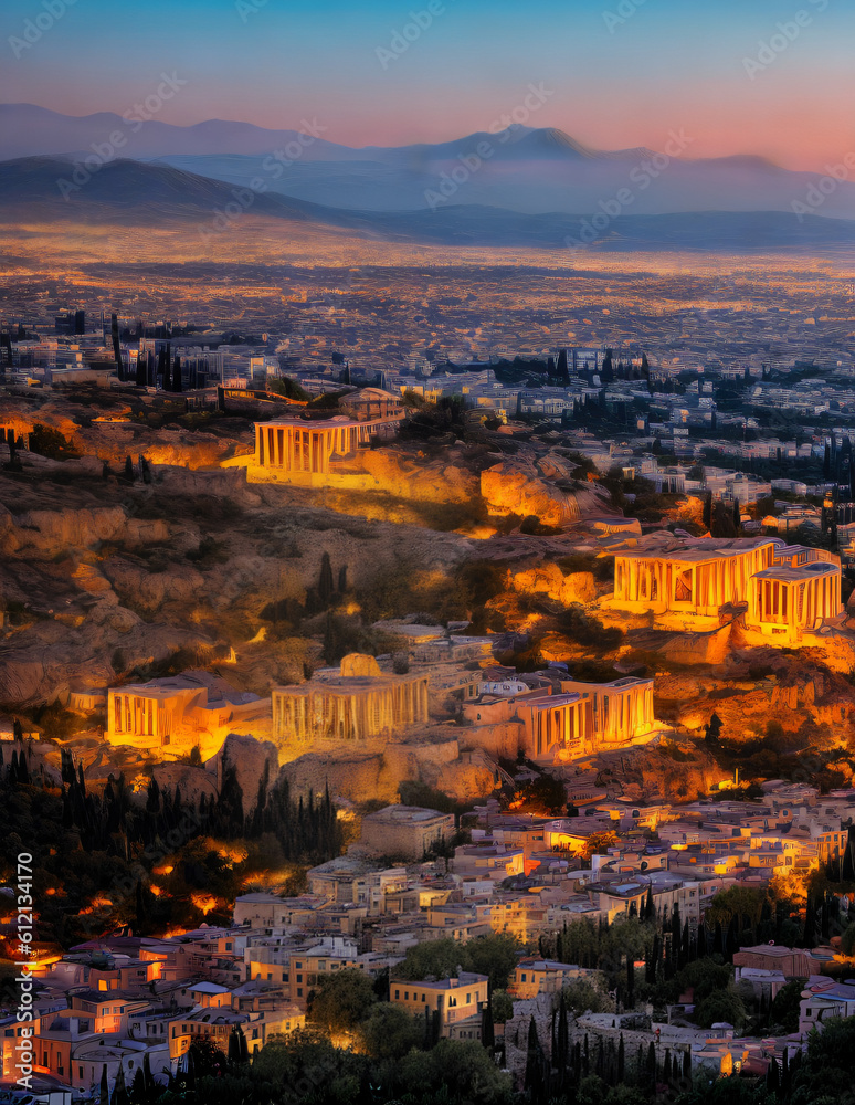 the mountains of Athens, gorgeous breathtaking scenery, cinematic lighting, stunning quality, Generated A.I