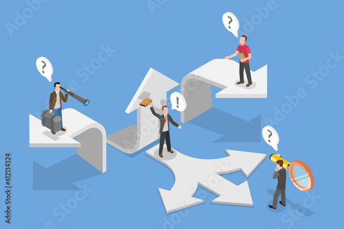 3D Isometric Flat Vector Conceptual Illustration of Alternative Pathway, Future Cirection Concern and Struggle