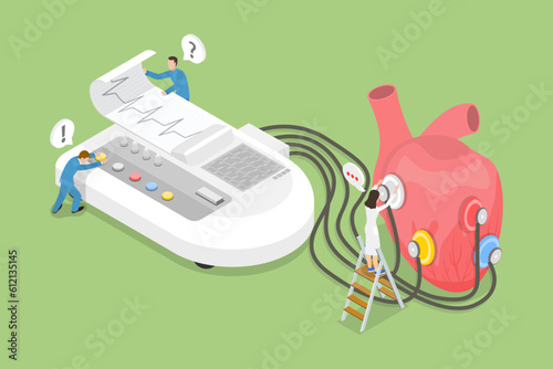 3D Isometric Flat Vector Conceptual Illustration of Electrocardiogram, ECG Machine, Healthcare and Medicine