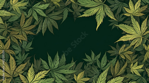 Green cannabis leafs frame with usable copy space in the middle Generative AI