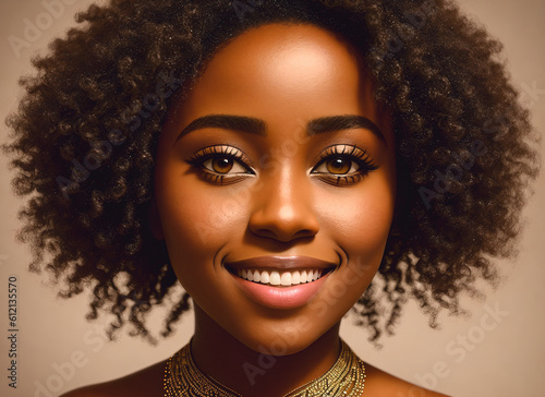 Portrait of a beautiful African American woman. Generative AI.