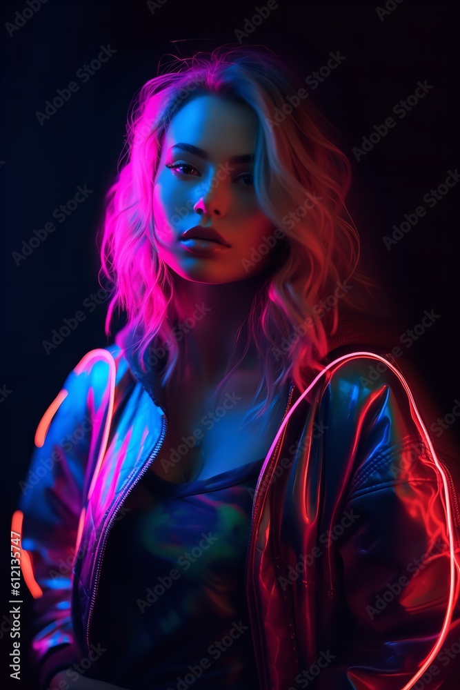portrait of a woman with neon futuristic background portrait of a woman with neon futuristic background
