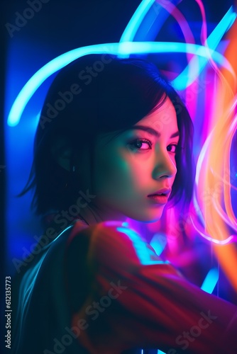 Portrait of a woman girl with neon lights