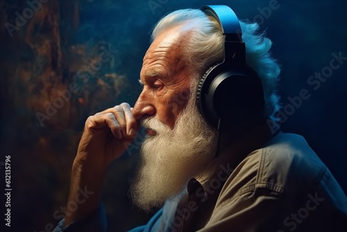 elderly old senior man listening to music