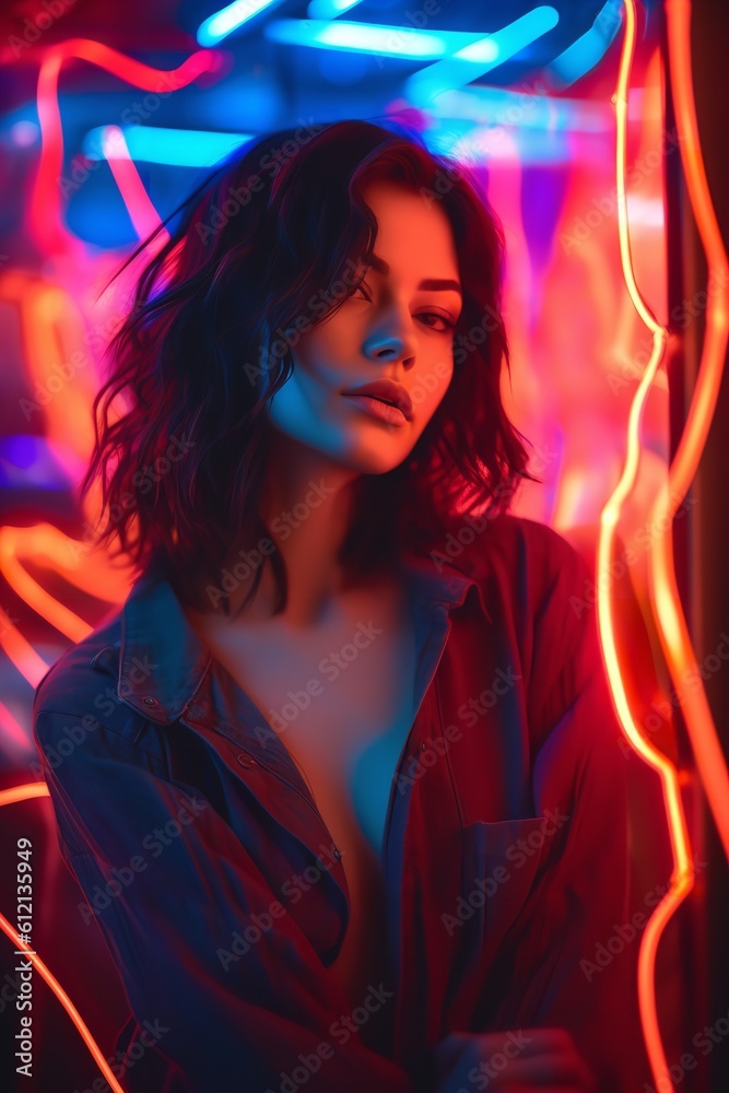 portrait of a woman with neon futuristic background