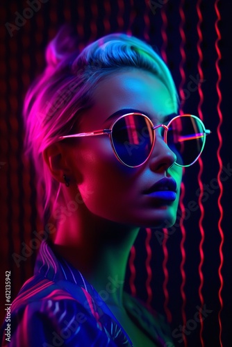 portrait of a woman with neon futuristic background