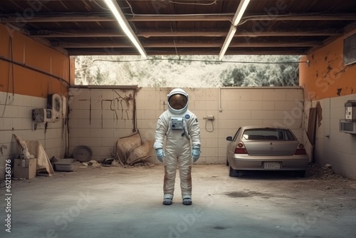 Astronaut in a ruined city background in post apocalypse style Generative AI © ChaoticMind