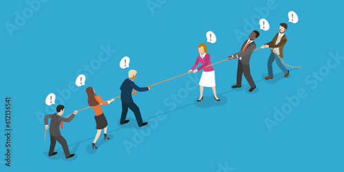 3D Isometric Flat Vector Conceptual Illustration of Competing Business Groups, Corporate Conflict
