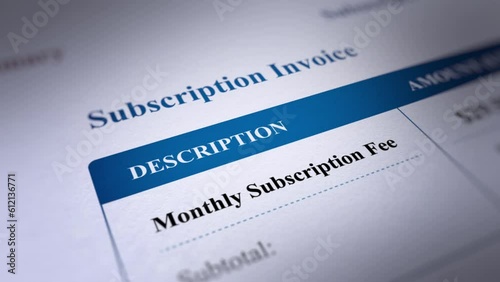 Animated Subscription Invoice, Subscription Billing, Fictitious Data Created Exclusively for This Concept Footage
