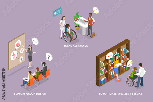 3D Isometric Flat Vector Conceptual Illustration of Support Kids With Special Needs , Educational Specialist Service © TarikVision