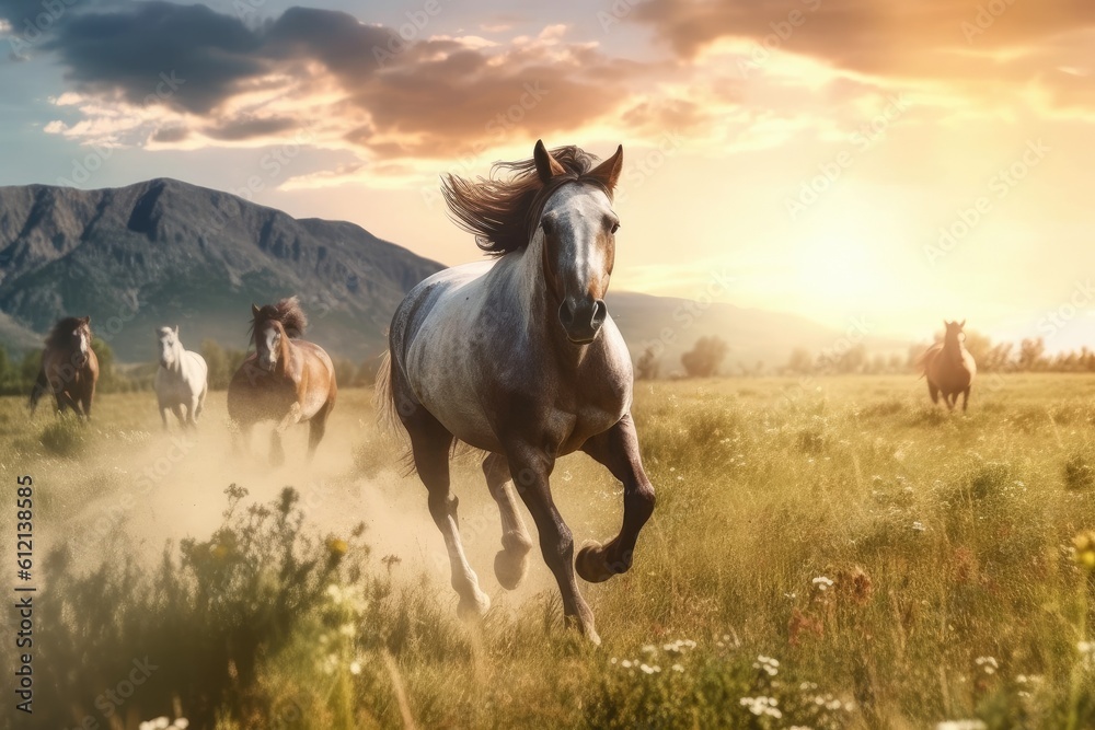 Horses Galloping Through a Sunflower Field Horses Galloping Through a Sunflower Field