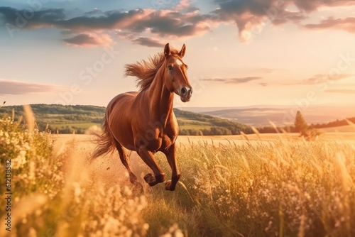 Obraz na płótnie Horses Galloping Through a Sunflower Field