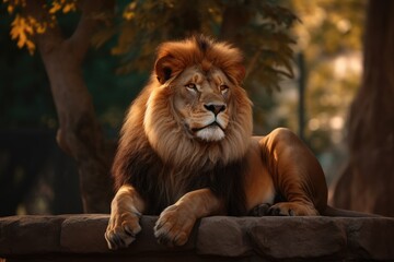 Crédence de cuisine Lion Lion in the sunset in the wilderness in Africa, made with generative ai  © ChaoticMind