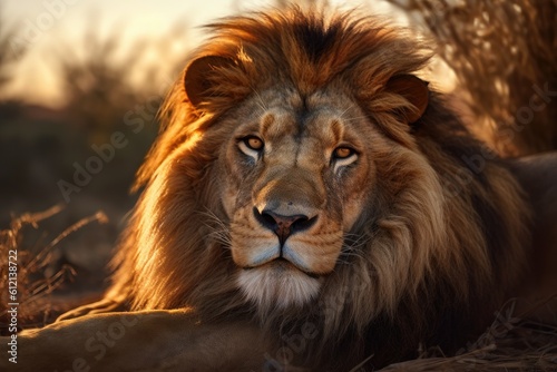 Lion in the sunset in the wilderness in Africa, made with generative ai © ChaoticMind