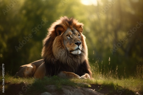 Lion in the sunset in the wilderness in Africa  made with generative ai