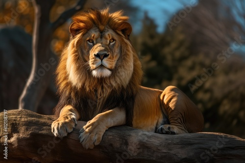 Lion in the sunset in the wilderness in Africa  made with generative ai